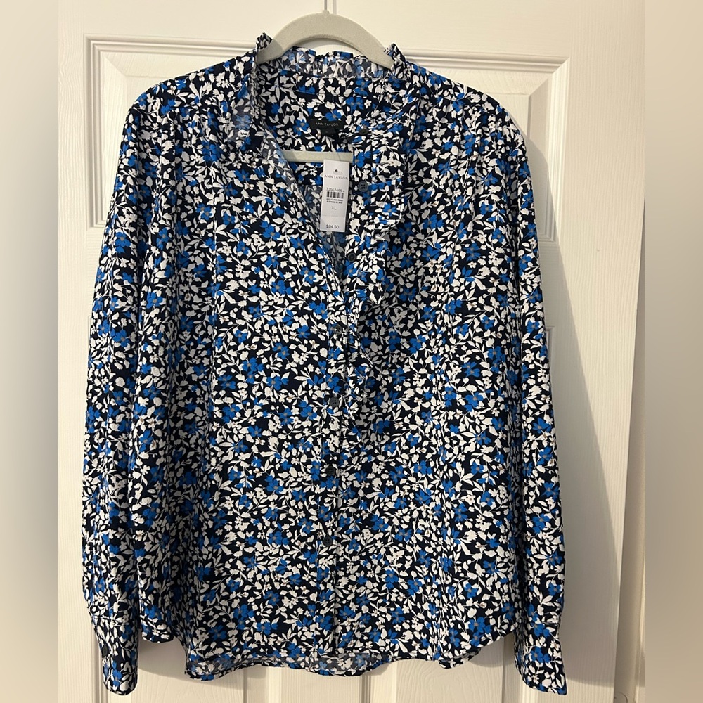 Ann Taylor Blue Floral Blouse
